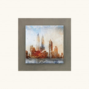 Artitalia - Quadretto in legno con skyline in rilievo astratto con dettagli in argento 35x35 - Colore: Marrone - Tema Quadro: Array - Realizzazione Quadro: Dipinti su Tela - SKU: PCM238 