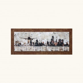 Artitalia - Pannello in legno tema in rilievo skyline decori e dettagli in argento 155x65 - Tema Quadro: Array - Realizzazione Quadro: Dipinti su Tela - SKU: PCR1002 