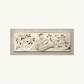 Artitalia - Capezzale Sacra Famiglia decori in rilievo in resina e foglia argento 155x65 - Colore: Argento - SKU: PD1051