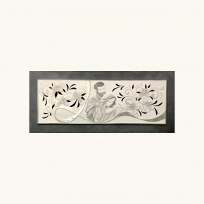 Artitalia - Capezzale Sacra Famiglia decori in rilievo in resina e foglia argento 155x65 - Colore: Ardesia - SKU: PD1052 