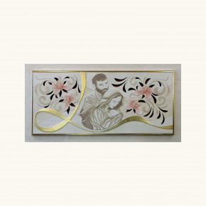 Artitalia - Capezzale materico moderno Sacra Famiglia in rilievo con foglia oro 120x60 - Colore: Oro - SKU: PD6120 