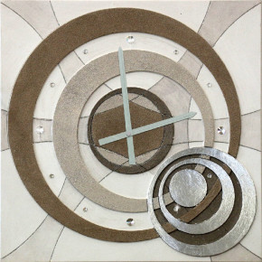 Artitalia - Orologio da parete moderno in legno decoro materico e foglia argento "Planet" - SKU: PDOR50 