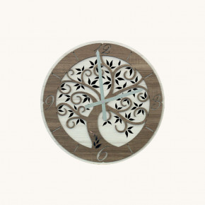 Artitalia - Orologio da parete in legno con albero della vita con dettagli foglia argento - Colore: Legno - SKU: PDOR521