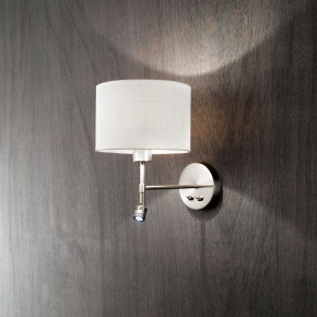 Perenz - Modello: Round Hotel - Applique cromo spazzolato con paralume in tessuto e braccio luminoso a LED - Attacco Lampadina: E27 - 2 Lampadine - Watt 40W - Lumen 90 - Dimmerabile: NO - Gradi Kelvin 3000k Luce Calda - Grado di Protezione: IP20 - Classe Energetica: A+ - SKU: 6160 - Codice EAN: 8023559504852 