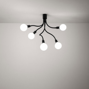 Perenz - Modello: Bulbo - Plafoniera in stile moderno 5 braccia orientabili in metallo e gomma - Colore: Nero - Attacco Lampadina: E27 - 5 Lampadine - Watt 60W - Dimmerabile: NO - Classe Energetica: A - SKU: 6680N - Codice EAN: 8023559530790 