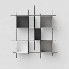 Pezzani - Modello: Libra - Libreria da parete in acciaio tubolare con contenitori in legno di design - SKU: 0/72-2.COMP-2 