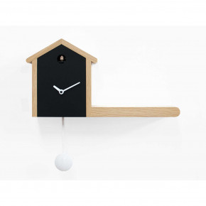 Progetti - Modello: My House - - Design By: Park Woncheol & Shin Dong Rak Orologio da parete con pendolo e cucù dal design moderno ed elegante - Colore: Legno Naturale/Nero - SKU: 024220NE - Codice EAN: 8056746083502 