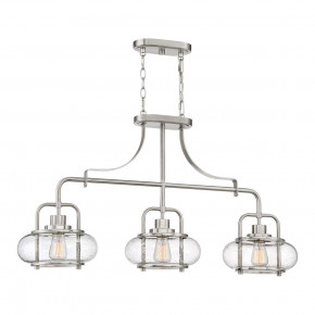 Quoizel - Modello: Trilogy - Lampada a sospensione lineare moderna in acciaio con 3 diffusori in vetro - Colore: Nichel - Attacco Lampadina: E27 - 3 Lampadine - Watt 60W - Dimmerabile: NO - Grado di Protezione: IP20 - Classe Energetica: A - SKU: QZ-TRILOGY-ISLE-BN - Codice EAN: 5024005684213 