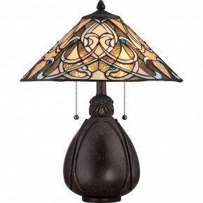 Quoizel - Modello: India - Lampada da tavolo classica in metallo con paralume in vetro tiffany a 2 luci - Colore: Bronzo - Attacco Lampadina: E27 - 2 Lampadine - Watt 75W - Dimmerabile: NO - Grado di Protezione: IP20 - Classe Energetica: A - SKU: QZ-INDIA-TL - Codice EAN: 5024005270416 