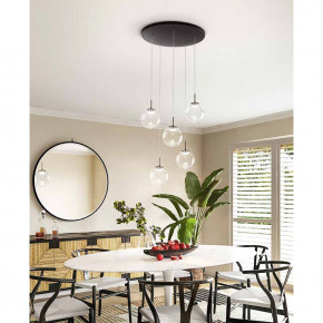 Fabas Luce - Modello: Ariel - Lampada a sospensione rotonda a LED con 5 diffusori in vetro - Colore: Trasparente - Attacco Lampadina: Led Integrato - 5 Lampadine - Watt 35W - Lumen 3750 - Dimmerabile: SI - Gradi Kelvin 2700K-3000K-4000K - Grado di Protezione: IP20 - Classe Energetica: E - SKU: 3770-49-372 - Codice EAN: 8019282546443 