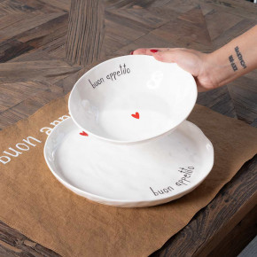 Simple Day - Modello: Buon Appetito - Set 2 piatti piani in ceramica dal design moderno - Colore: Bianco - SKU: 10011007 - Codice EAN: 8056284702057 