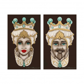 Art Maiora - Quadro dipinto a mano su tela "Teste di moro crown" 110x65 set 2pz - Colore: Verde Acqua - Tema Quadro: Array - Realizzazione Quadro: Dipinti su Tela - SKU: TMCR-S2-VA - Codice EAN: 1234567147833 