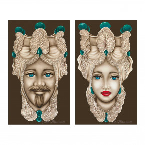 Art Maiora - Quadro dipinto a mano su tela "Teste di moro" 110x65 set 2pz - Colore: Tortora - Tema Quadro: Array - Realizzazione Quadro: Dipinti su Tela - SKU: TMTR-S2-TV - Codice EAN: 1234567147475 