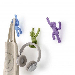 Umbra - Modello: Buddy - Set 3 pezzi ganci da parete in plastica trasparente dal design moderno - Colore: Multicolore - SKU: 1023674-1341 