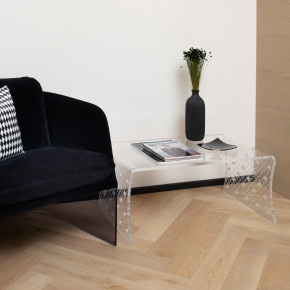 Vesta - Modello: Crystal - Tavolino da salotto rettangolare in plexiglass dal design moderno decoro Louise - Colore: Trasparente - SKU: 0438559 - Codice EAN: 8059692106509 