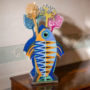 Vesta - Modello: Pesce - Vaso grande in plexiglass con portafiori in vetro dal design moderno - Colore: Blu - SKU: 7502659 - Codice EAN: 8059692108336 