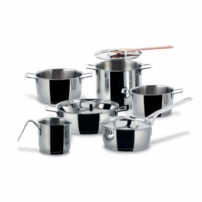  Alessi - Modello: Pots & Pans - Set di 9 pezzi Pentole da cucina in acciaio inox - SKU: AJM100S9 - Codice EAN: 8003299325566 