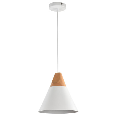  Maytoni - Bicones - Sospensione moderna con base in legno e diffusore in mnetallo grande - Colore: Bianco - 1 Lampadina E27 60W - IP20 - SKU: P359-PL-01-W 