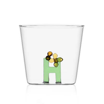  Ichendorf - Modello: GreenWood - Ichendorf Bicchiere in vetro tumbler con alfabeto fiorito lettera "H" - Colore: Verde - SKU: 09352167 - Codice EAN: 8032397048954 