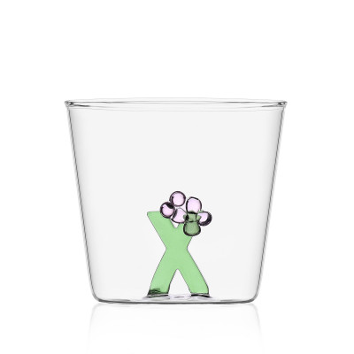  Ichendorf - Modello: GreenWood - Bicchiere in vetro tumbler con alfabeto fiorito lettera "X" - Colore: Verde - SKU: 09352183 - Codice EAN: 8032397049111 