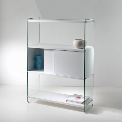  Pezzani - Modello: Byblos - Design By: Pezzani Lab - Libreria da terra grande con fianchi in vetro e ante scorrevoli - SKU: 0/70M-90.SC1 