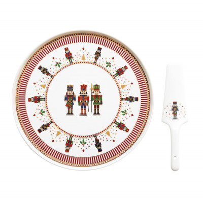 Easy Life - Modello: Nutcracker - Piatto torta con paletta in porcellana - Colore: Bianco/Nero - SKU: R1112#NUTC - Codice EAN: 8001544114248
