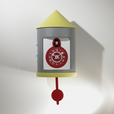  Progetti - Orologio da parete a cucù con pendolo "Silos" - Colore: Grigio/Giallo - SKU: 014350 