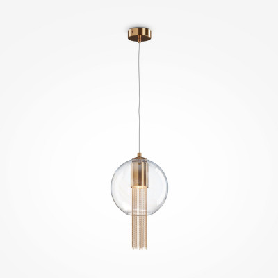  Maytoni - Flusso - Lampada a sospensione elegante in metallo e diffusore a boccia di vetro piccolo - Colore: Ottone - 1 Lampadina GU10 12W - IP 20 - SKU: P095PL-01BZ 