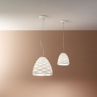  Fabas Luce - Duchessa - Lampada a sospensione piccola in metallo con paralume in ceramica - Colore: Bianco - 1 Lampadina E27 40W - IP20 - SKU: 3533-40-102 