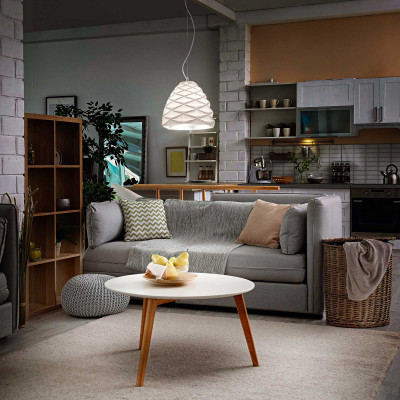  Fabas Luce - Duchessa - Lampada a sospensione grande in metallo con paralume in ceramica - Colore: Bianco - 1 Lampadina E27 40W - IP20 - SKU: 3533-45-102 