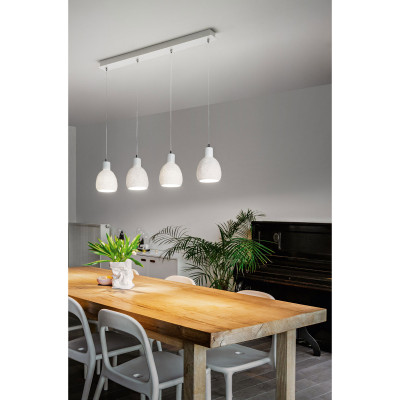  Fabas Luce - Marina - Lampada a sospensione moderna a 4 luci in metallo con paralume in ceramica - Colore: Bianco - 4 Lampadine E27 40W - IP20 - SKU: 3534-49-102 