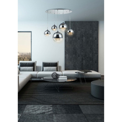  Maytoni - Fermi - Sospensione moderna con struttura in metallo a 5 pendenti in cristallo - Colore: Nichel - 5 Lampadine E27 60W - IP20 - SKU: P140-PL-170-5-N 