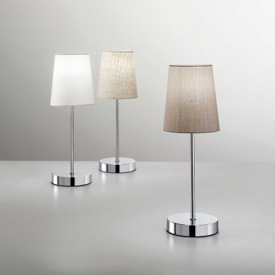  Perenz - Modello: Adam - Lampada da comodino in metallo cromato lucido con paralume in stoffa - Attacco Lampadina: E14 - 1 Lampadina - Watt 40W - Dimmerabile: NO - Grado di Protezione: IP20 - Classe Energetica: A+ - SKU: 6506 