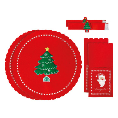  Brandani - Modello: Racconti - Set 2 posti tavola in feltro natalizio e tovagliette portaposate legatovagliolo - Colore: Rosso - SKU: B83122 - Codice EAN: 8029722831220 