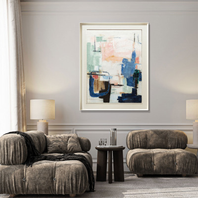  Agave - Quadro astratto con cornice dipinto a mano su tela di cotone Blues 114x144 - SKU: AG170331 