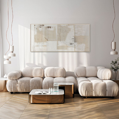  Agave - Quadro astratto dipinto a mano su tela di cotone con cornice Almond 70x150 - SKU: AG170357 