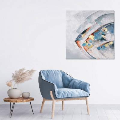  Agave - Quadro moderno a tema marino dipinto a mano su tela "Opah" 80x80 - Tema Quadro: Marini - Realizzazione Quadro: Dipinti su Tela - SKU: AG150278 