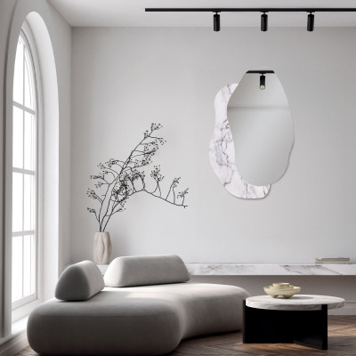  Agave - Specchio da parete dal design moderno effetto marmo bianco "Carrara" - SKU: MR0012 