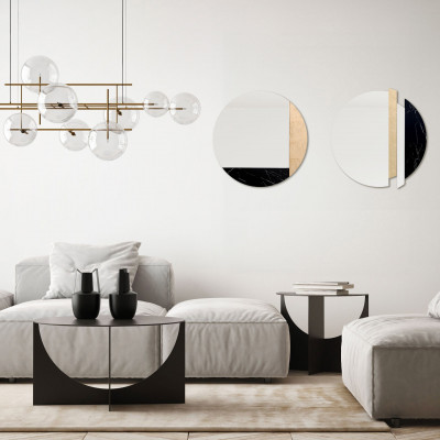  Agave - Specchio da parete moderno rotondo con effetto marmo "Black Marble" - SKU: MR0008 