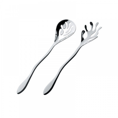 Alessi - Modello: Mediterraneo - Design By: LPWK, Emma Silvestris - Posate per Insalata Set 2pz - Colore: Acciaio - SKU: ESI16SET - Codice EAN: 8003299948727
