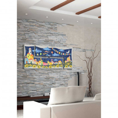  Artitalia - Quadro moderno per soggiorno con borgo in festa colori fluorescenti - Tema Quadro: Paesaggi - Realizzazione Quadro: Pannelli in Legno - SKU: PD1026 - Codice EAN: 1234567149530 
