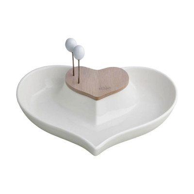  Brandani - Modello: Cuore nel cuore - Antipastiera in porcellana a forma di cuore - Colore: Panna - SKU: B53376 - Codice EAN: 8029722533766 