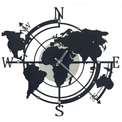  Arti e Mestieri - Modello: Planisfero - Orologio da parete grande in metallo dalle linee moderne - SKU: 0OR3738 