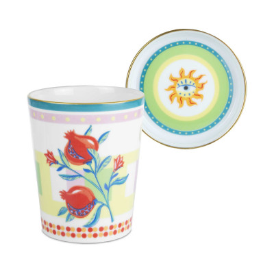  Baci Milano - Modello: Mamma Mia - Bicchiere con piattino in porcellana "Albero della Vita" - Colore: Multicolore - SKU: CUP1.MAM03 - Codice EAN: 8059793463266 