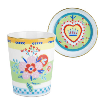  Baci Milano - Modello: Mamma Mia - Bicchiere con piattino in porcellana "Buon Appetito" - Colore: Multicolore - SKU: CUP1.MAM06 - Codice EAN: 8059793463297 