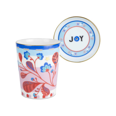  Baci Milano - Modello: Mamma Mia - Bicchiere con piattino in porcellana "Foglie" - Colore: Multicolore - SKU: CUP1.MAM01 - Codice EAN: 8059793463242 