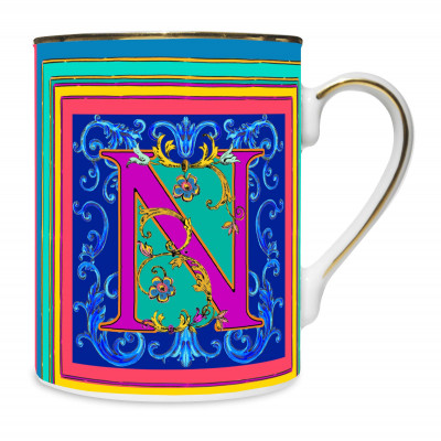  Baci Milano - Ortigia - Mug in porcellana dal design classico "lettera N" - Colore: Multicolore - SKU: MUG.ORTN 
