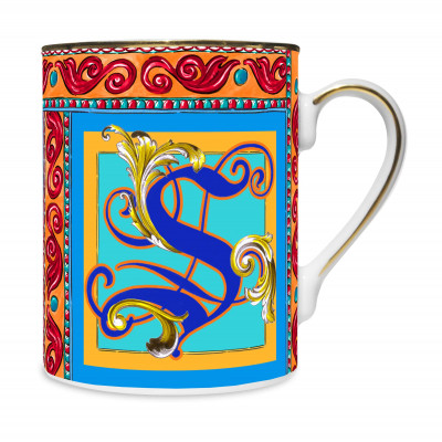  Baci Milano - Ortigia - Mug in porcellana dal design classico "lettera S" - Colore: Multicolore - SKU: MUG.ORTS 