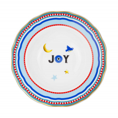 Baci Milano - Modello: Mamma Mia - Piatto fondo in porcellana dal design moderno ed elegante "Joy" - Colore: Rosso/Blu - SKU: PLA2.MAM04 - Codice EAN: 8059793462955