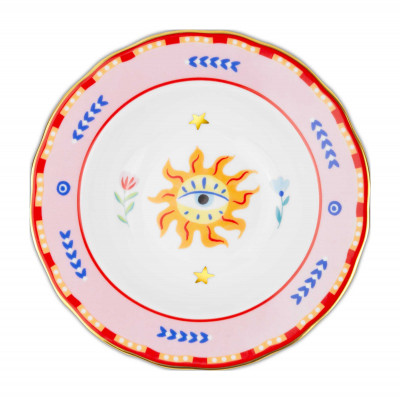 Baci Milano - Modello: Mamma Mia - Piatto fondo in porcellana dal design moderno ed elegante "Occhio" - Colore: Arancione/Azzurro - SKU: PLA2.MAM02 - Codice EAN: 8059793462931